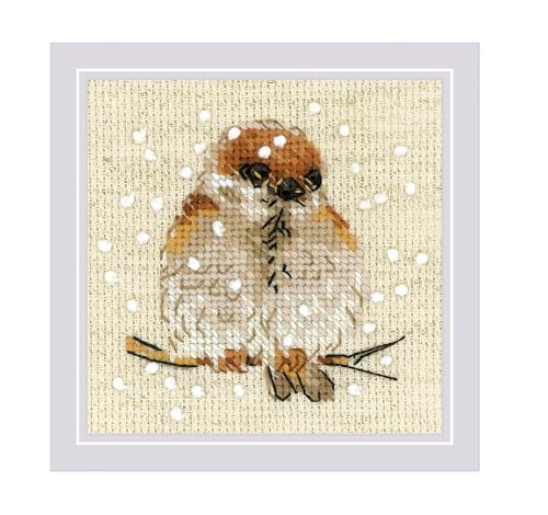 Image of RIOLIS - Sparrow 1680, Cross Stitch Kits 3,94 inch x 3,94 inch, Cross Stitch Kits for Beginners & Advanced, Crossstitching Kit Adult, Embroidery Counted Stitching Kit