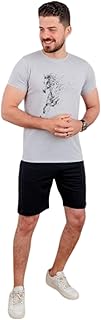 ترنج رجالي كاجوال من قطعتين – تيشيرت بأكمام قصيرة وشورت مريح، تصميم عصري بطبعة حصان، خامة قطنية عالية الجودة من ميزة
