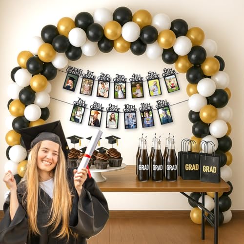 Image of PartyHooman Graduation Photo Banner K-12, Kindergarten to 12th Grade for Middle /Junior, High /Senior Graduation Decorations 2026 | Class of 2026 Party Decorations |Pictures Party Supplies (Pre-strung)