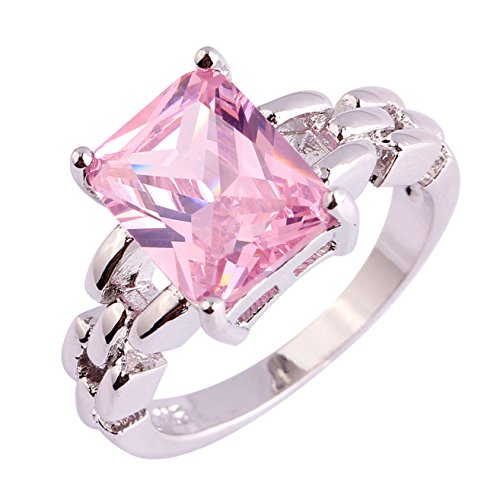 Emsione 925 Silver Plated Created Pink Topaz Womens Ring