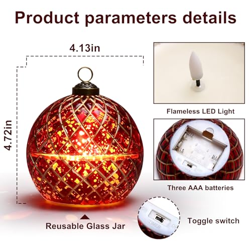 Image of Birthday Glass Flameless LED Candles Wedding Decorative Light Birthday Gift for Her,Battery Operated Flickering Electric LED Ball Candles,Jar Candle for Home Party with Glass Cover Gifts for Wife(Red)