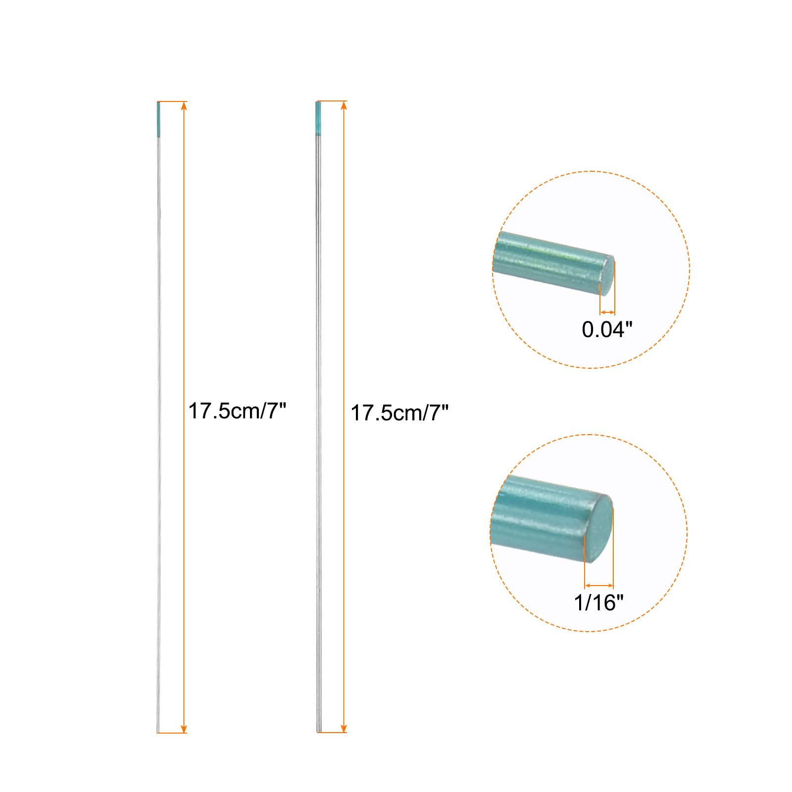 QUARKZMAN Electrodos De Tungsteno Para Soldadura TIG 5pcs 0.04" & 5pcs 1/16" X 7" Para Soldadura De Acero Inoxidable, Soldadura De Aleaciones De Aluminio Y Magnesio, Cian WS2