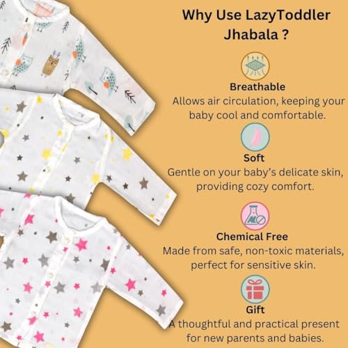 Image of Organic Cotton Muslin Full-Sleeve Jhabla Set for Newborn Boys & Girls Comfortable Baby Clothes - Pack of 4