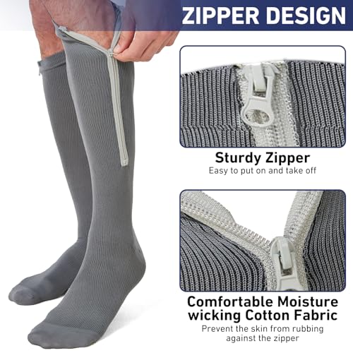 Image of Men Zipper Compression Socks Colorful 20-30mmhg Compression Stockings Knee High Zipper Support Socks for Men Women Swelling Edema Running