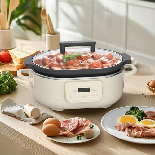 Image of MAGNIFIQUE 6 Quart Programmable Slow Cooker Removable Healthy Nonstick Pot - Small Kitchen Appliance for Family Dinners - Serves 6+ People - Heat Settings: Keep Warm Oatmeal