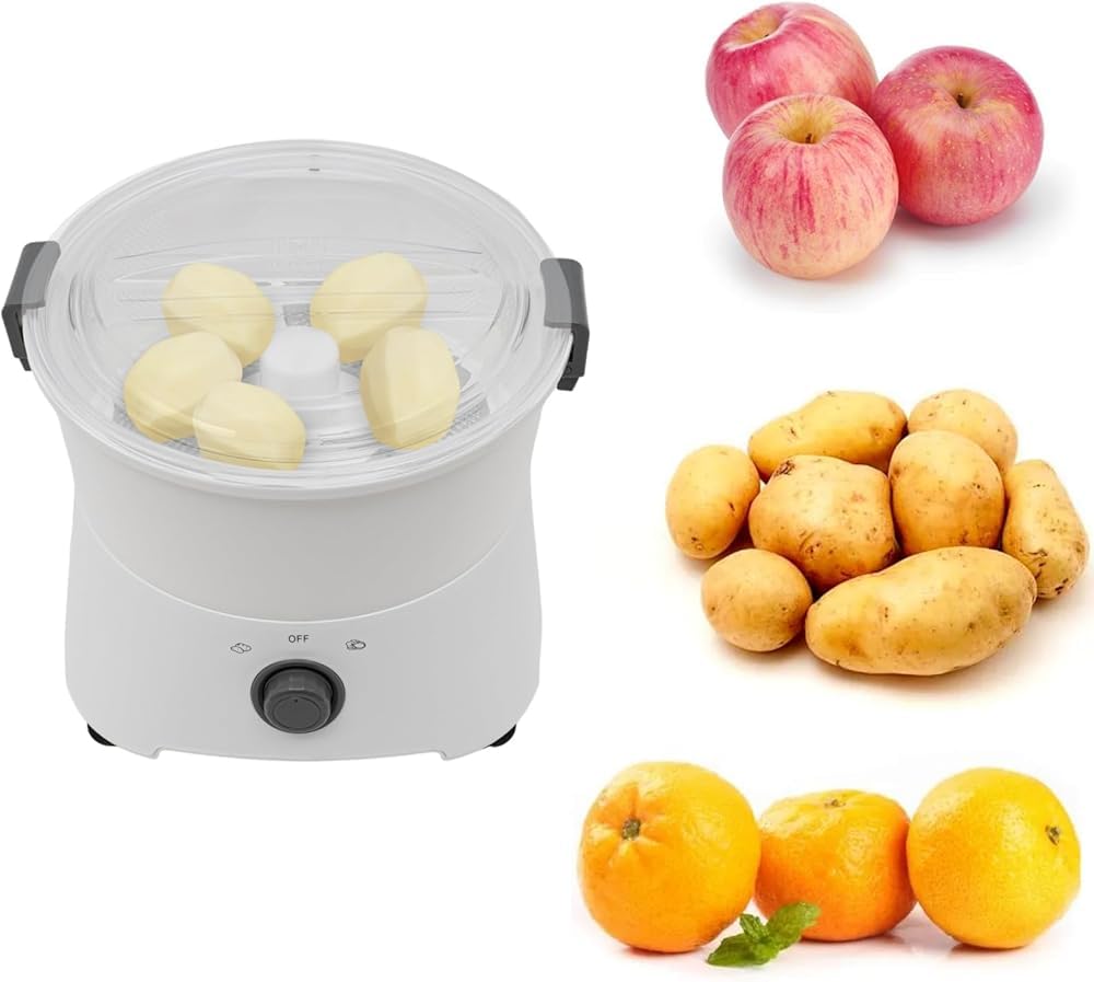 Pelapatate Elettrico Versatile con azionamento a Un Pulsante, pelapatate Automatico per Patate, Arance e Mele, Spinner, Bianco, 11,14 * 9,3 Pollici