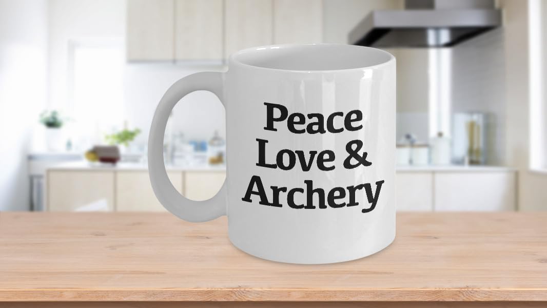 Archery Mug Coffee Cup Funny Gift Long Cross Bow Arrow Hunting Archer Peace Love Printed Coffee and Tea Ceramic Mug- 320 ML Ceramic Coffee Mug 5872