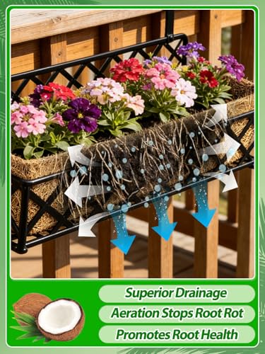 Image of 30in Tapered Coco Liners for Window Planter Box - 4 Pack 100% Natural Coconut Coir Fiber Liner Replacement for Deck Flower Box, Garden Railing Fence Wall Planter Basket