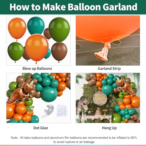 Image of Dinosaur Balloon Arch Kit, Retro Green Orange Brown Garland Balloon