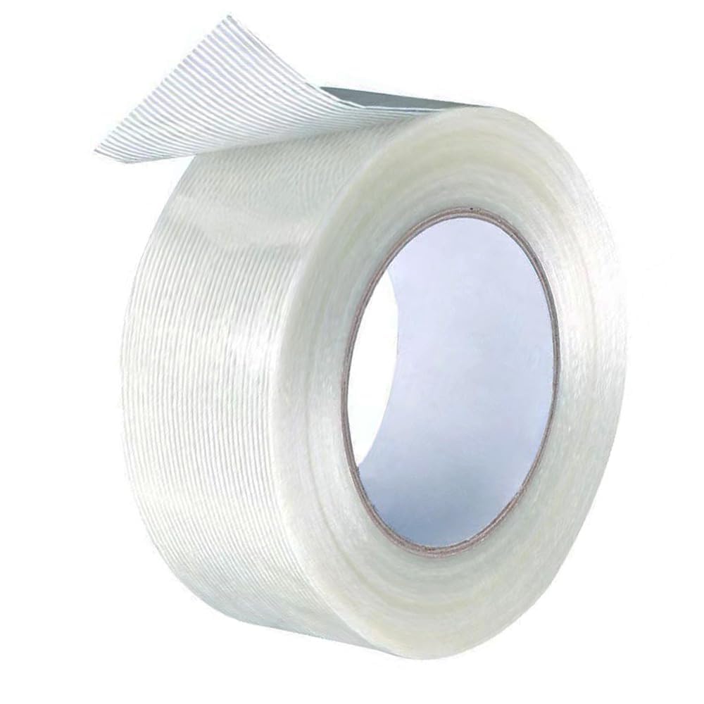 Jinshining Transparent Mono Filament Strapping Tape 2inch X 50 Yards 5.6 Mil, Heavy Duty Reinforced Packing Tape Fiber Strapping Adhesive Packaging Tapes,Adhesive Tapes,Wrapping Tape