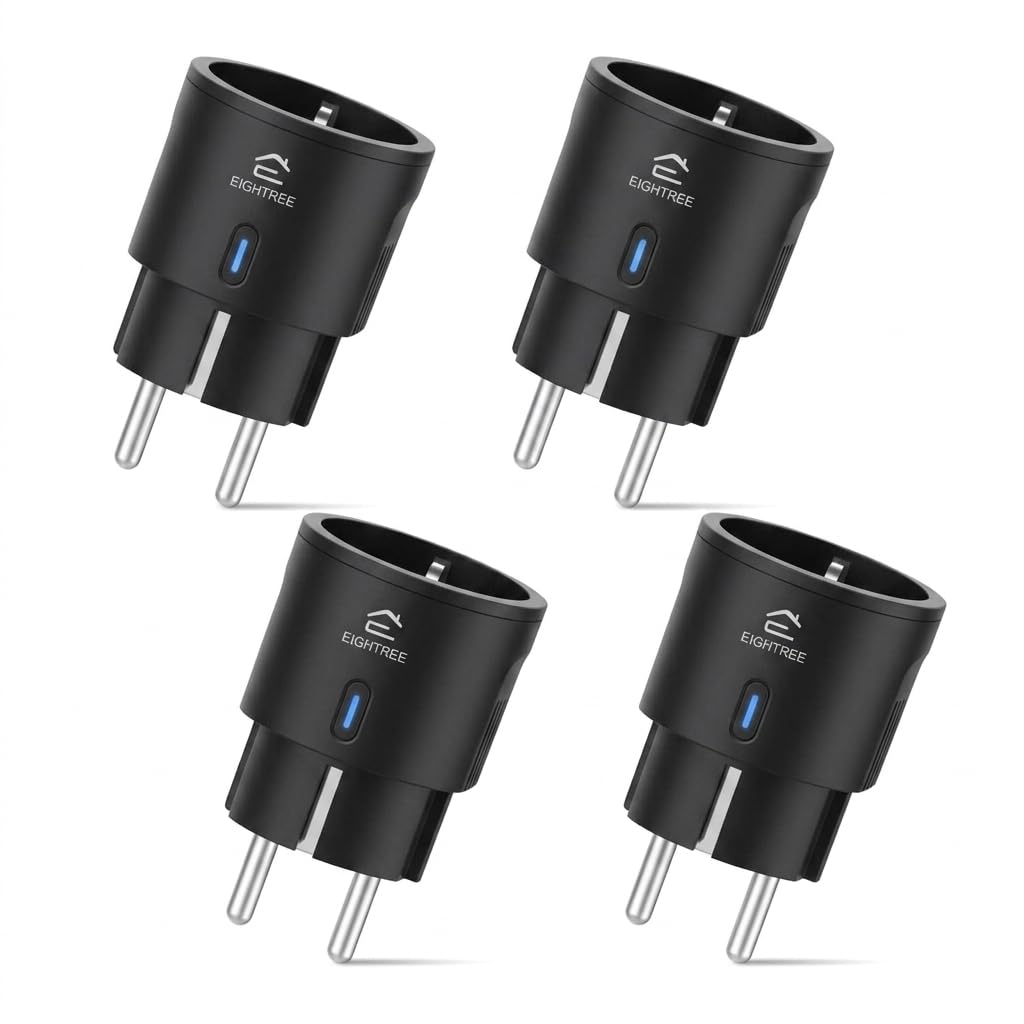 EIGHTREE Presa Smart WLAN, confezione da 4 pezzi, accessori Alexa, presa WiFi con misurazione della corrente, controllo vocale e timer, Smart Home funziona con Alexa, Google Home, certificazione TÜV