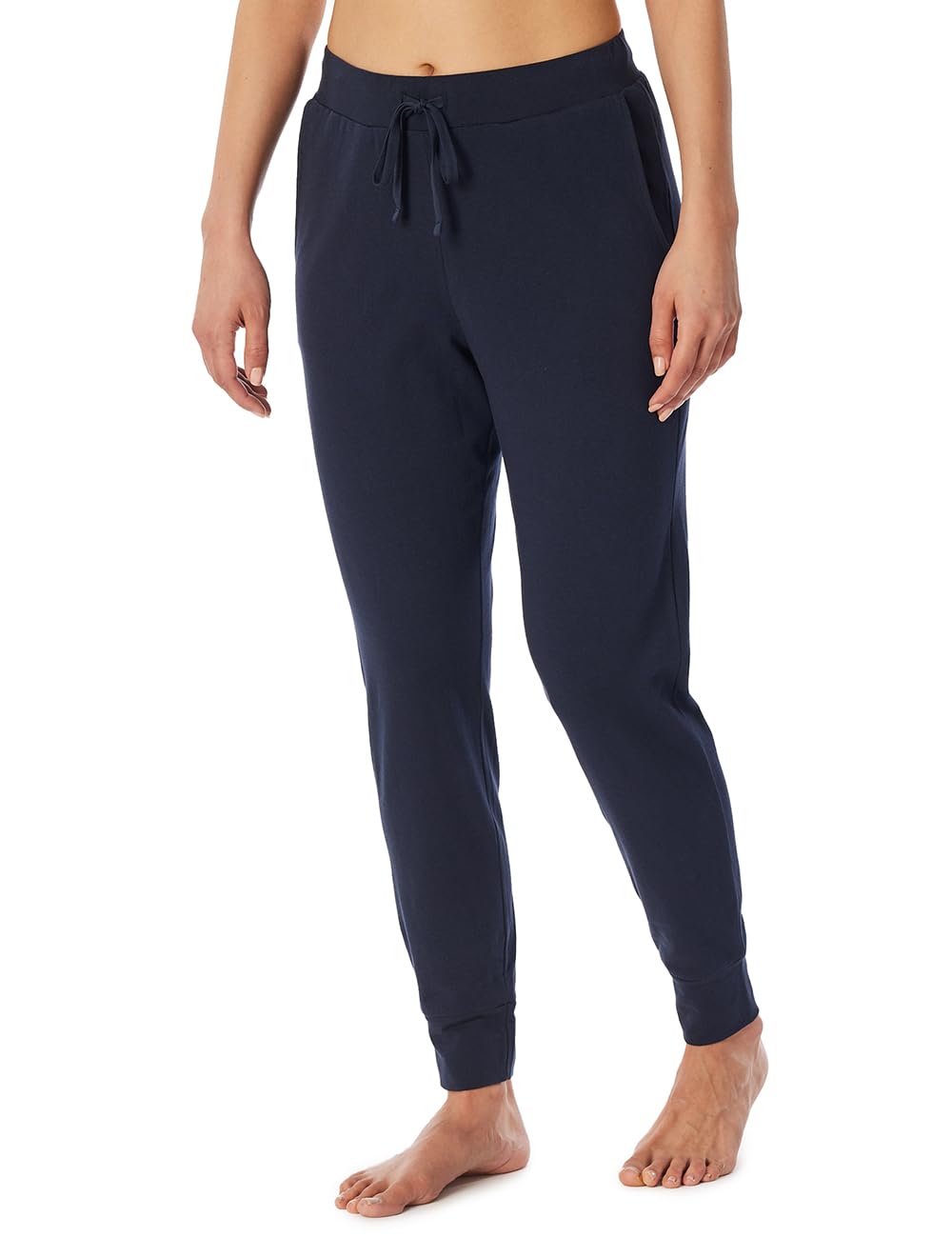 Schiesser Pantalon de pyjama long pour femme avec poignets mélangés + bas de pyjama relax, bleu foncé_182271, taille 38, Bleu foncé 182271, 38