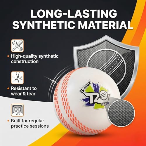 Image of G-Max Synthetic T20 Tour Cricket Ball (120 g) | Pack of 3 | White Swing Practice Ball for Indoor & Outdoor Play | Batting & Training Use