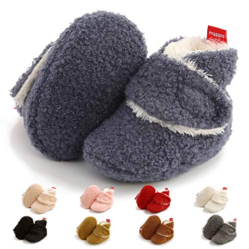 Baby Boys Girls Fleece Booties Infant Socks Newborn Soft Sole Winter Warm Stay On Slippers Non-Skid Cozy Crib Shoes(0-18 Months)(6-12 Months M US Infant,B-Blue)