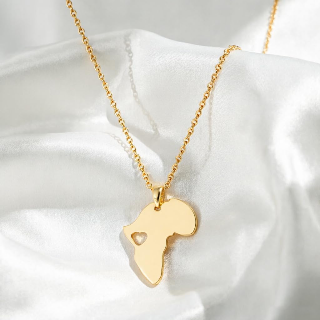 YUJIE Gold Map Necklace for Women - 14K Gold Plated Dainty African Map Pendant Trendy Personalized Africa Motherland Continent Outline Necklace Juneteenth Jewelry