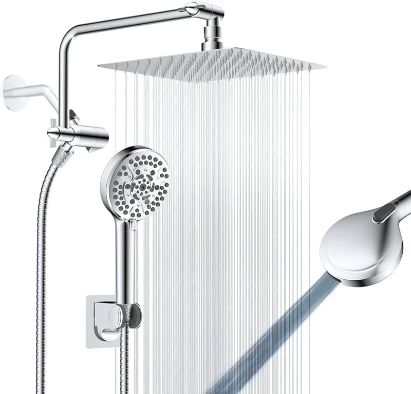 Image of 8 inch Metal Rainfall Shower Head with 10-Mode Handheld, Chrome
