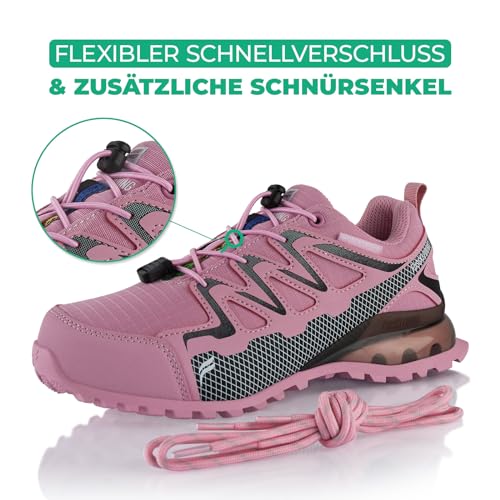Fusskleidung® Damen Herren Wanderschuhe wasserdichte Trail Running Trekkingschuhe Rosa Grau EU 40