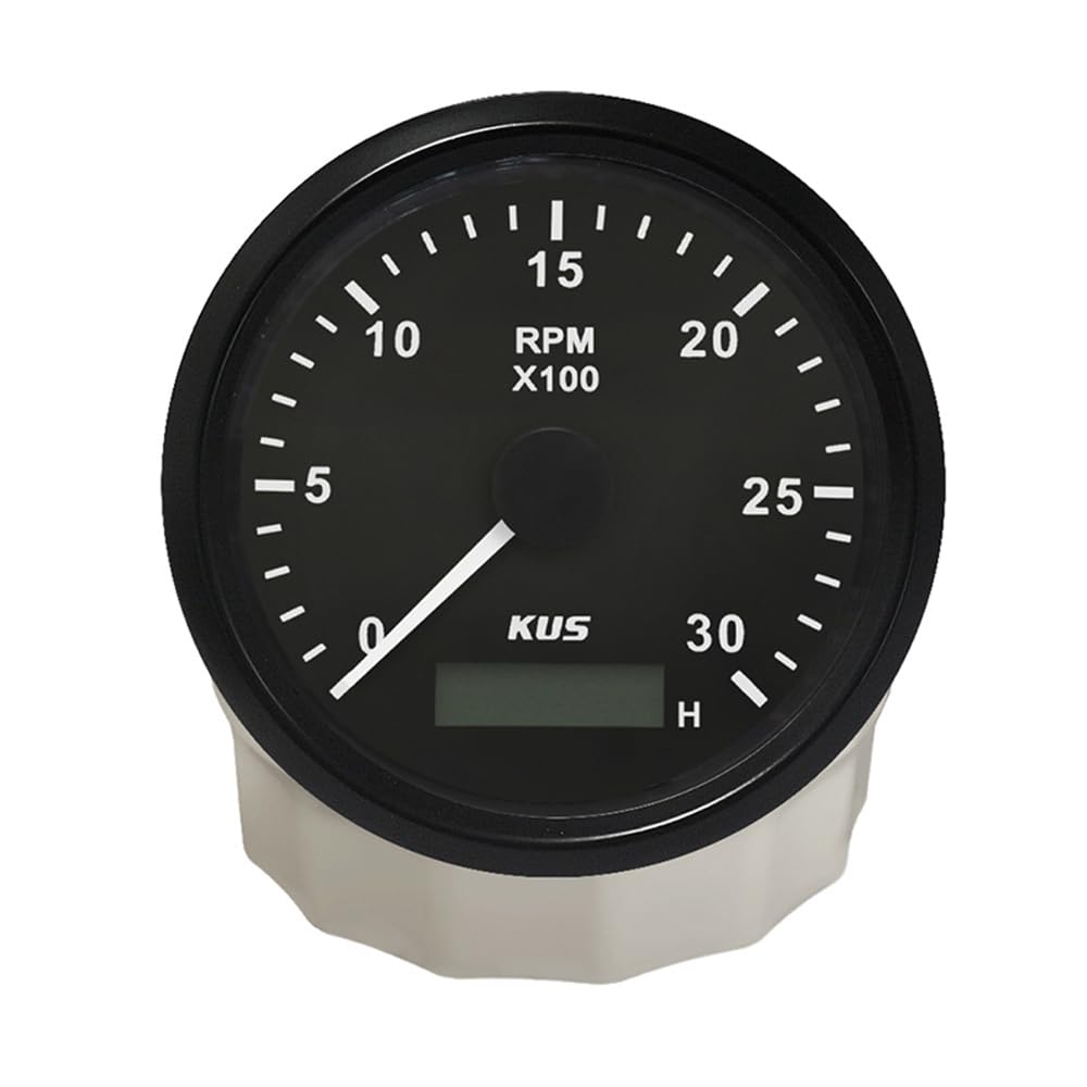 KUS 85MM Tachymètre Diesel 3000 RPM Compteur Jauge avec Compteur Horaire avec Rétroéclairage 12Volts 24V pour Bateau Tracteurs Pelle Chariot Élévateur