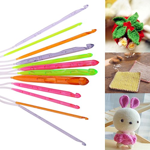 Tinksky 12 Sizes Colorful Plastic Carpet Crochet Hooks Knitting Needles 3.5mm to 12.0mm with Cable - Thumbnail 6