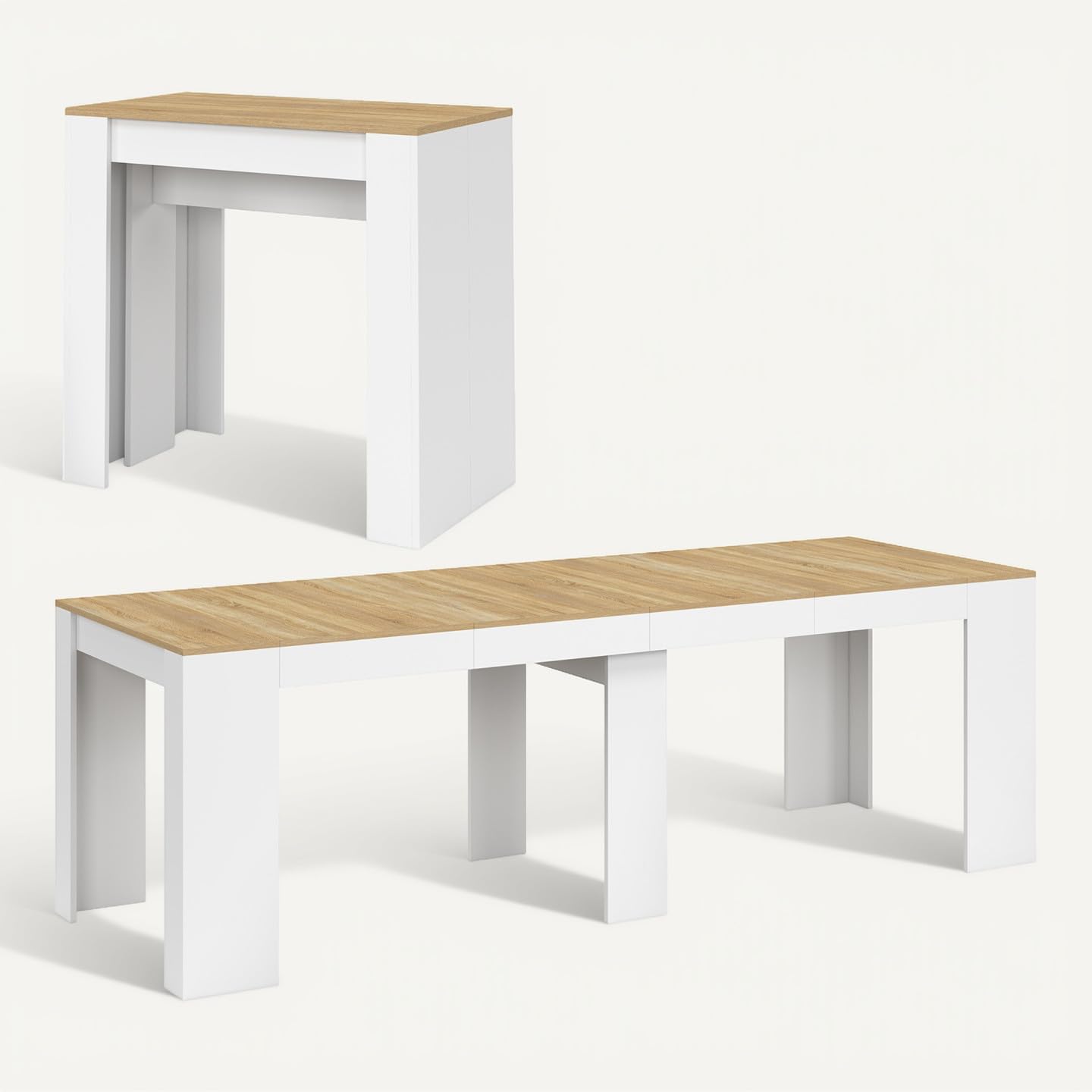 IDMarket - Table Console Extensible Orlando 10 Personnes 235 cm Bois Blanc et façon hêtre