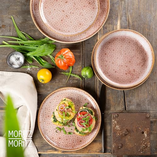 Moritz & Moritz TERRA 18-tlg Geschirrset 6 Personen - Teller Set in zartem Terracotta aus hochwertigem Porzellan - Geschirr Set 6 Personen aus je 6x Speiseteller, Dessertteller und Schalen
