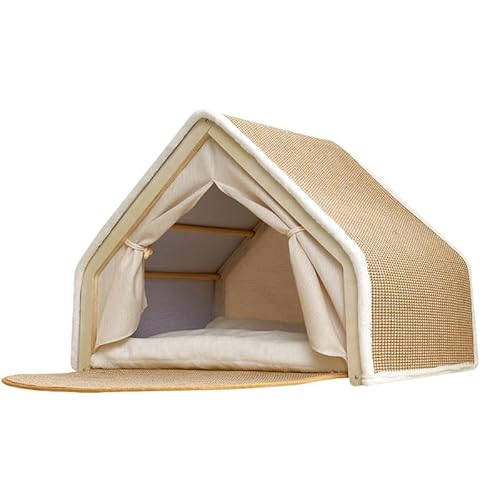 ドッグハウス キャットヴィラ ペット猫 ベッド 四季通用 半密閉型 通気性 大容量 爪とぎ 通気性 無垢材フレーム 頑丈 耐久性 圧力緩和 組み立て簡単 テント 小型犬、多猫家庭向け は居間、寝室に適しています (エクストララージ)