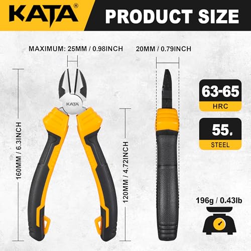 Image of KATA 6-Inch Diagonal Cutting Pliers, Wire Cutter for Home Repair and Crafts | Compact diagonal side cutter for soft wire, zip ties, cable ties, chicken wire, garage DIY, home tasks with comfort grip