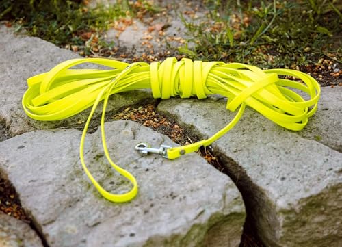 10m Schleppleine, Hundeleine, Handschlaufe, Neon-Gelb, extra schmal, schmutz- und wasserabweisend