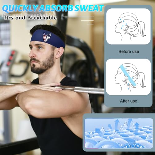 Image of 3pcs Sports Sweat Bands Headbands for Men Sweatbands Skull Workout Cooling Headbands for Men Women Running Headband Hairband Elastic Men's Head Sweat Band for Football