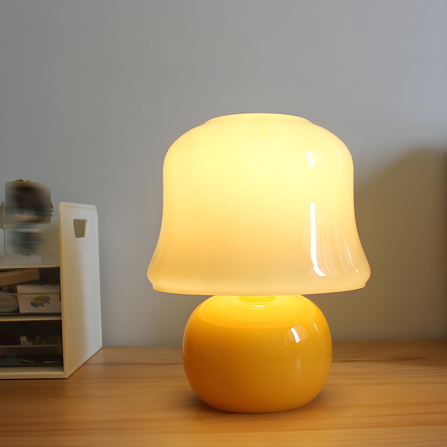 LITFAD Nightstand Lamp Mushroom Shape Glass Table Lamp Modern Style 1 Light Table Light in Yellow for Bedroom Hotel - 110V-120V