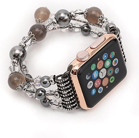 Maxjoy Bling Bands Compatible Apple Watch Band,Dress Bling Jewelry Bracelet Bangle Adjustable Pendant Tassel Wristband for iWatch Series (D-bracelet-grey, 42MM)