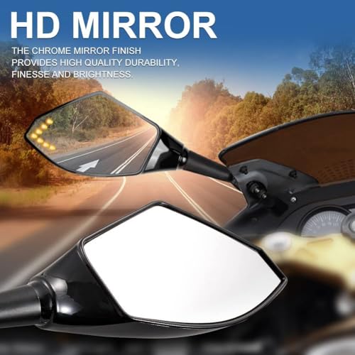 Image of Side Mirrors with Yellow LED Turn Indicators | Adjustable Rearview Mirrors for Burgman Forza Kit | R15 | Pulsar Rs | Apache Rtr 310 Piano Black (Set of 2)