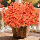 12 Bundles Artificial Fake Fall Flowers Faux Plants for Outdoor Outside Faux Silk Morning Glory UV Resistant Look Real Autumn Fake Outdoor Flowers for Front Door Porch Window Box, Orange