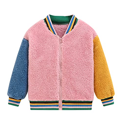 Fleece Zipper Jacket for Toddler Girls Splicing Standing Collar Thicken Brushed Coat Baby Girls Cute Comfy Clothes