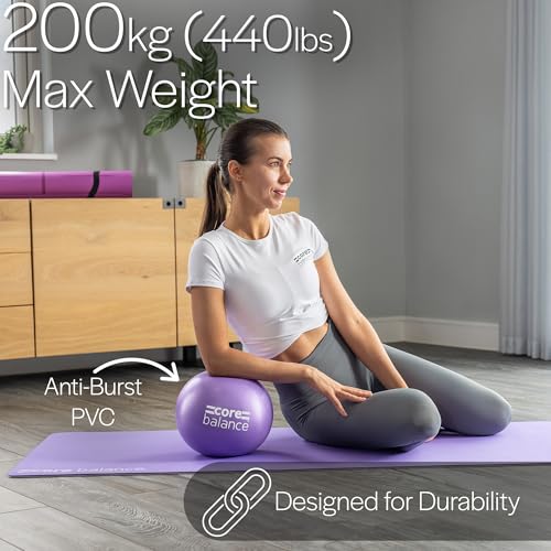 Core Balance Pilatesball - Anti-Burst Yogaball - rutschfestes PVC - Gymnastik, Fitness, Physiotherapie leicht – Einfach Aufzublasen - 200 Kg Maximalgewicht - 23 cm groß, 200 g - 4