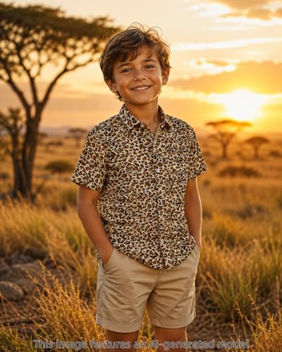 Image of COSLAND Boys' Animal Print Hawaiian Shirt Kids' Novelty Button Down Shirt, X-Small-Large