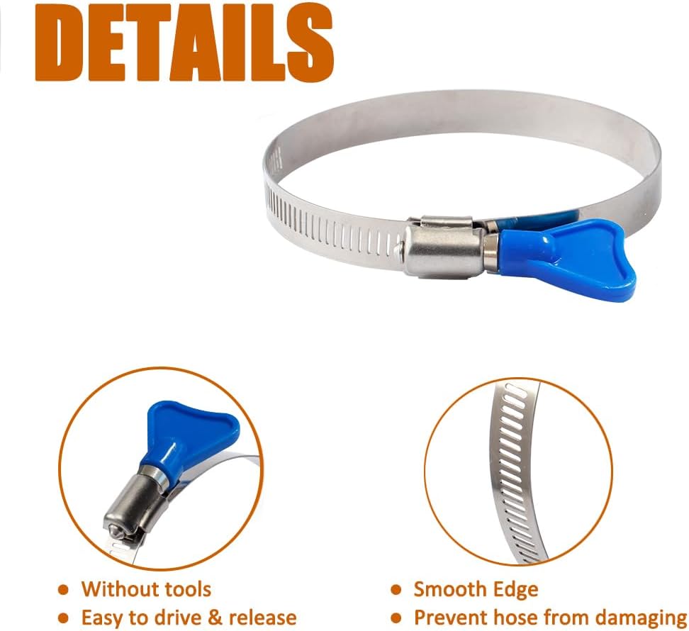 ISPINNER 2pcs 4 Inch Key-Type 304 Stainless Steel Worm Gear Hose Clamps, Adjustable Size Range 91-114mm Clamps for Dryer Vent, Dust Collector and Automotive