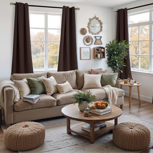Image of YoungsTex Dark Brown 100% Blackout Curtains 63 Inch Length, Room Darkening Drapes with Liner for Bedroom Window Thermal Insulated, 2 Panels, 42 X 63 Inch