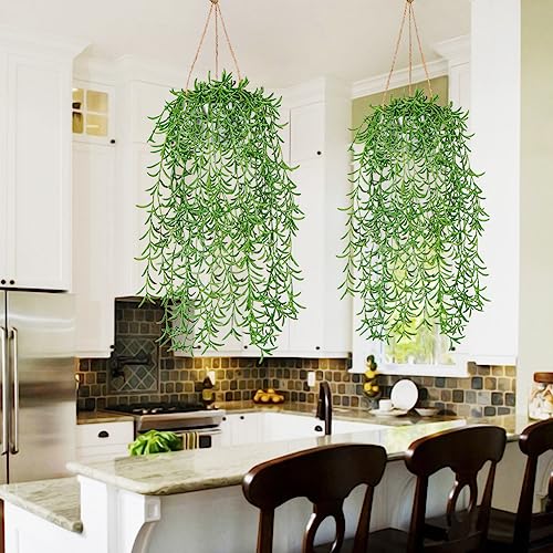 Oairse Artificial Hanging String of Pearls Plant 43cm Faux Trailing Succulent in White Pot - Image 4