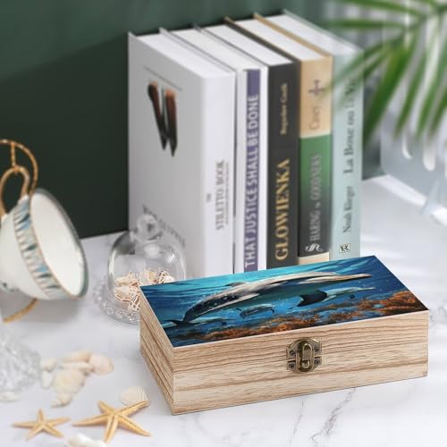Coffre de rangement en bois dauphin boîte souvenirs rétro - 5