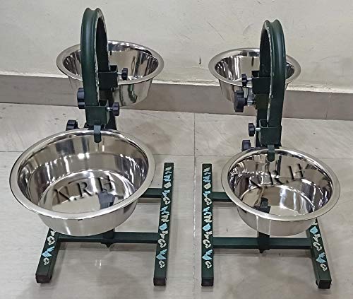 Nautical Replica Hub Doppio Acciaio Inox Pet Feeder Dog Ciotole con supporto regolabile in ferro Set di 2