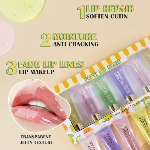 Image of WanTuoluo 6 Pcs Summer Ultra-Hydrating Lip Gloss Set with Vitamin Oils | Fruit Flavored