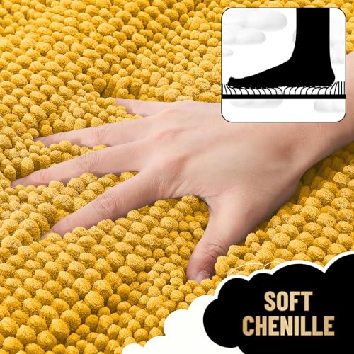 Image of OLANLY Thick Bathroom Runner Rugs 44x24, Extra Absorbent Chenille Striped Bath Rugs, Rubber Backing, Machine Wash, Long Bath Mats for Bathroom, Tub and Shower, Home Decor Accessories, Golden Yellow