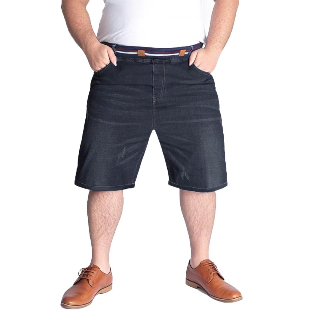 Uomo Pantaloncini Jeans Taglie Forte Gamba Dritta a Vita Alta Estivi Denim Shorts con Coulisse