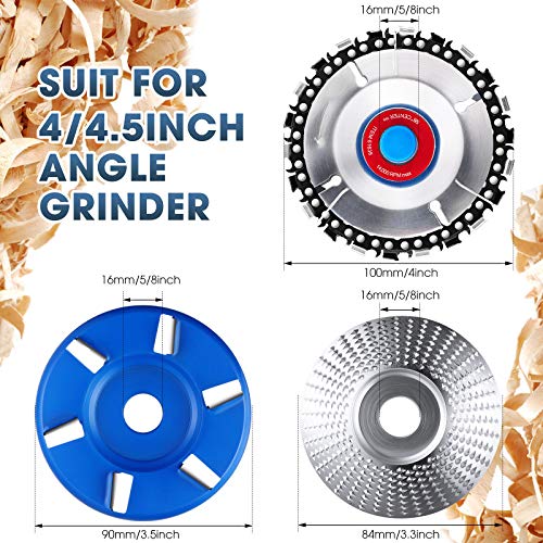 3 Pieces Wood Carving Disc Grinding Wheel Shaping Disc 6 Teeth Wood Turbo Carving Disc, 5/8 Inch Inner Diameter Angle Grinder Attachment for Wood Cutting Shaping Polishing