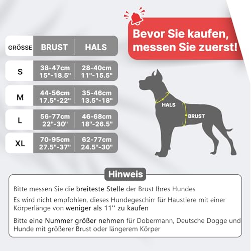 Demigreat Hundegeschirr Mittelgroße Grosse Hunde, Anti Zug Hundegeschirr Gepolstert mit Griff, Atmungsaktiv Reflexstreifen Verstellbar Brustgeschirr
