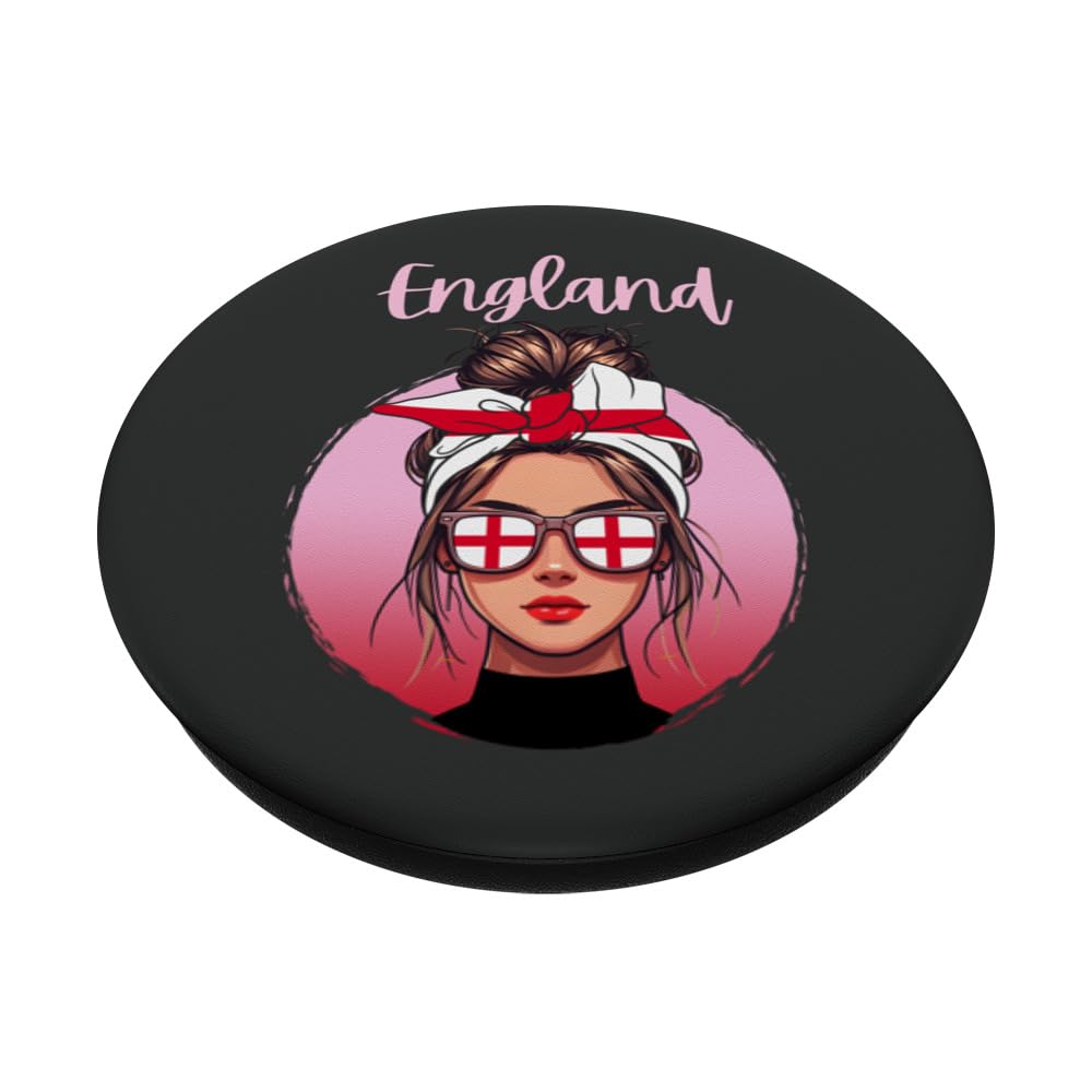 England, English Girl, England Flag, Messy Bun Girl, Britain PopSockets Swappable PopGrip, Black - Image 2