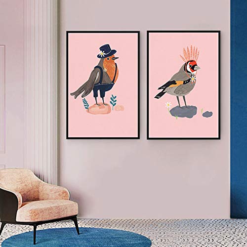 Toile oiseau couple 50x70 cm x2 affiches esthétiques salon
