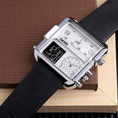 Image of SKMEI Men's Digital Sports Watch, LED Square Large Face Analog Quartz Wrist Watch with Multi-Time Zone Waterproof Stopwatch