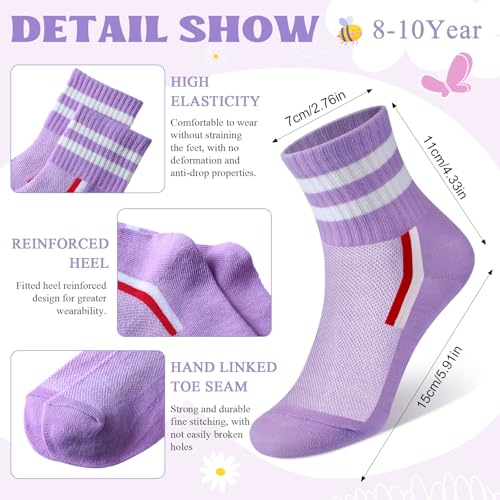 16 Pairs Kids Crew Socks with Stripes Colorful Girls Cotton Athletic Breathable Quarter Sock for Sport Gym Tennis2